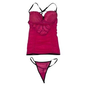 Ooh La La Cheri Paris New Without Tags Strappy Back Lace Ruched Nighty Thong Set